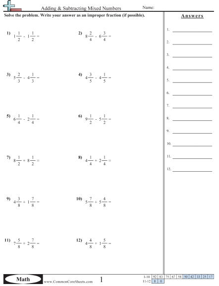 4.nf.3c Worksheets - Mixed Fractions (Same Denominator) worksheet